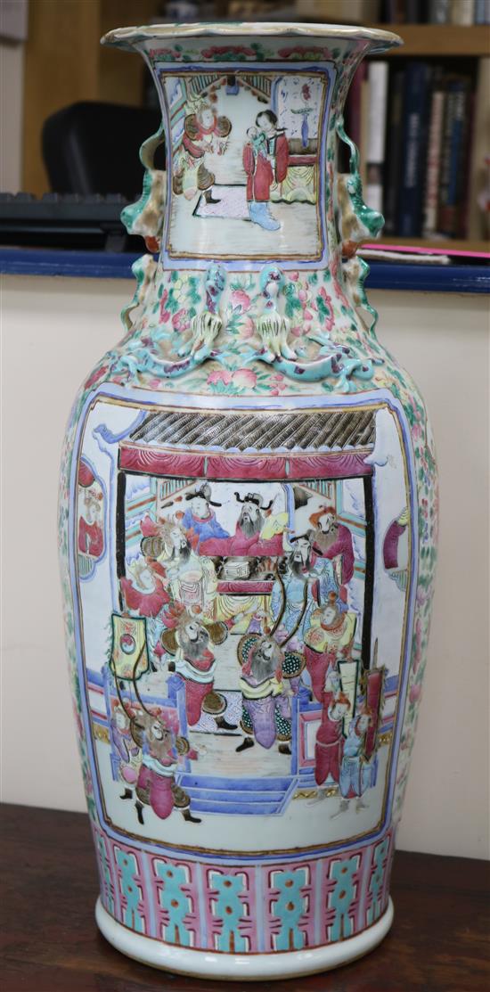 A pair of large Chinese famille rose vases, 19th century, painted with emperors and court figures height 61.5cm